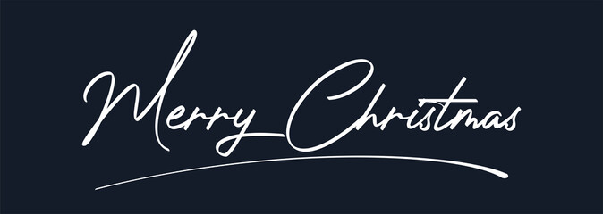 Merry Christmas Handwriting Lettering Calligraphy with White Text Color , isolated on black background. Vector Graphic Illustration for Banner, Poster, Greeting cards, Web, Presentation.