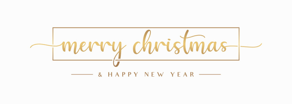 Merry Christmas Handwriting Lettering Calligraphy with Gold Text Color , isolated on White background. Vector Graphic Illustration for Banner, Poster, Greeting cards, Web, Presentation.