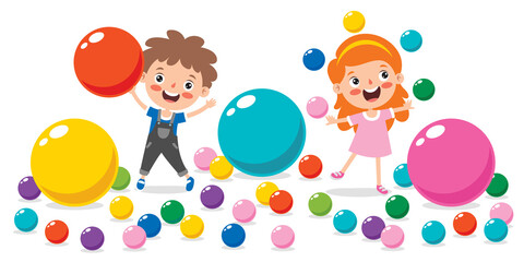 Funny Kid Playing With Colorful Balls