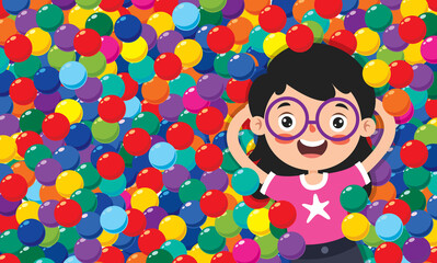 Funny Kid Playing With Colorful Balls