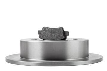 set of brake pad and brake disc with highlights, new car spare parts brakes for a vehicle isolated...