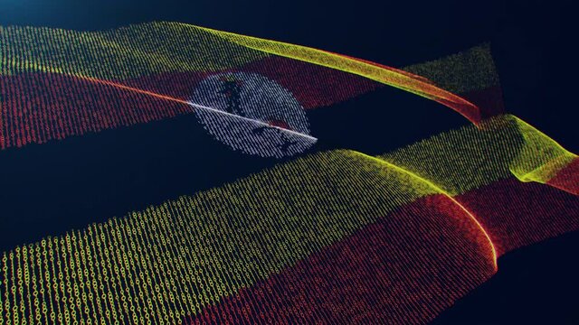 3d render. Uganda digital flag with binary code texture flies in the wind. Seamless loop.