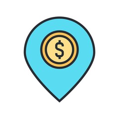 Bank, atm location icon in flat design style.