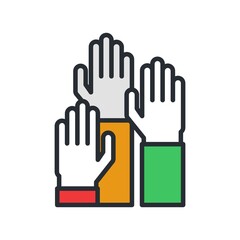Raised hands for education concept. Vector illustration.