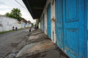 Surakarta, 15 November 2020; Large number of large blue doors in the Surakarta palace, Indonesia