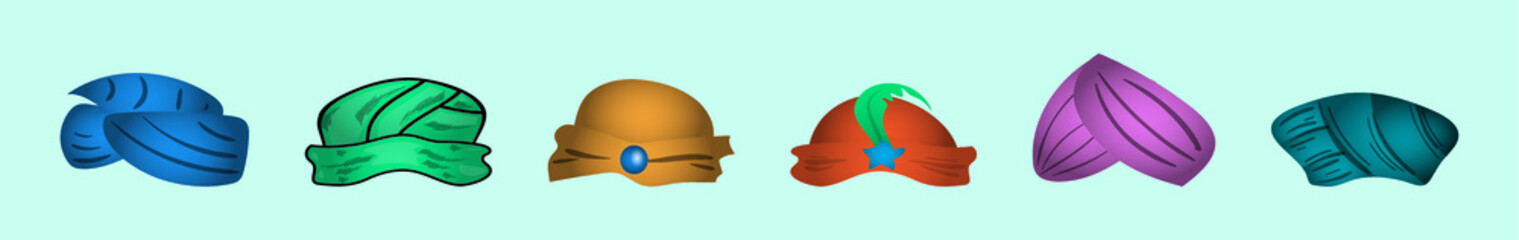 set of turban cartoon icon design template with various models. vector illustration isolated on background