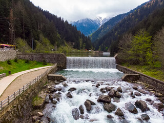 Aerial view of beautiful natural landscape Uzungol in city of Trabzon Turkey © MuamerO