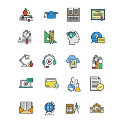 Education and back to school concept icons set.