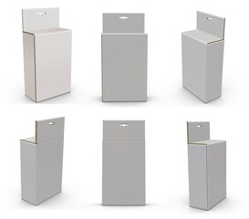 3D rendering - High resolution image white product holder packaging template isolated on white background, high quality details of cardboard