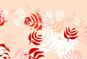 Light Red vector natural backdrop with leaves.
