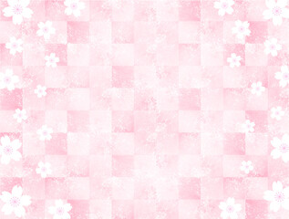 桜の背景　市松模様　水彩素材	 フレーム