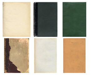 Old paper textures set. Blank retro pages and old book covers with rough faded surface. Perfect for background and vintage style design. Empty place for text.