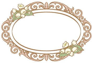 すずらんの花を使ったアンティークな装飾フレーム。ベクター素材