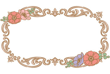 アネモネの花を使ったアンティークな装飾フレーム。ベクター素材
