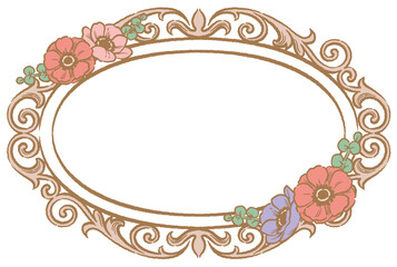 アネモネの花を使ったアンティークな装飾フレーム。ベクター素材