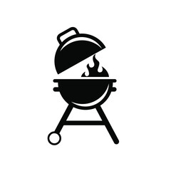 BBQ barbecue grill tools icon vector logo design black premium simple isolated background