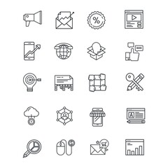 Set of marketing icons. Vector illustrations of seo, analytics, ads, business collection.