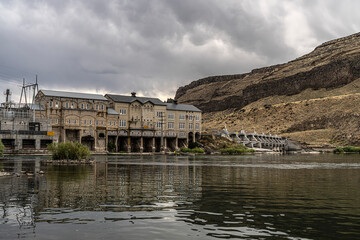 Historic Swan Falls Dam on the Snake River in Idaho near Murphy is a gravity type hydroelectric...