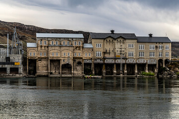 Historic Swan Falls Dam on the Snake River in Idaho near Murphy is a gravity type hydroelectric...