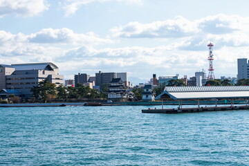Landscape of Takamatsu port and city , Takamatsu city, Kagawa, Shikoku, Japan