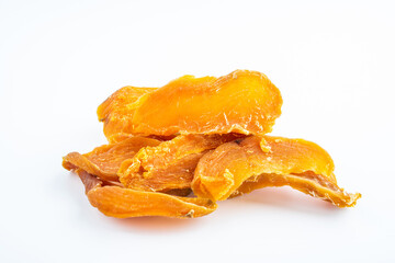 Delicious farmhouse dried sweet potatoes on white background