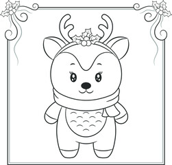 merry Christmas cute reindeer drawing sketch for coloring