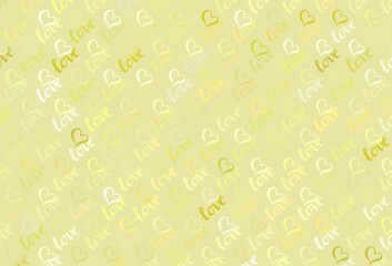 Light Yellow vector background with hearts.