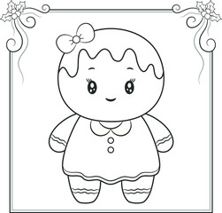 merry Christmas cute ginger cookie drawing sketch for coloring