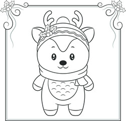 merry Christmas cute reindeer drawing sketch for coloring
