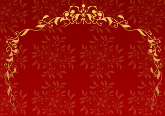 葉っぱのヴィンテージ風フレーム　背景模様あり