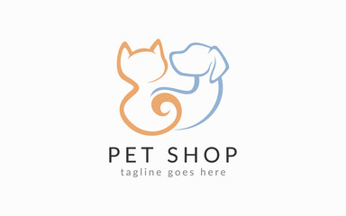 Obraz premium Pet Shop Logo Design. Dog and Cat Mascot Symbol Design. Flat Vector Logo Design.