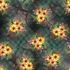 Obraz na płótnie Canvas Digital textile design and colourfull saree design with flowers
