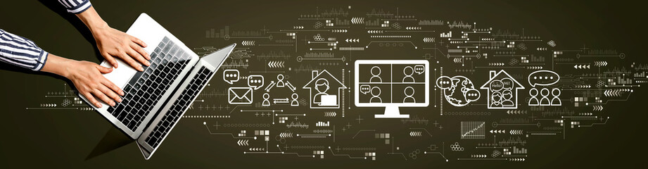 Online meeting theme with person using a laptop computer
