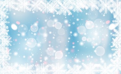Fototapeta na wymiar Blue abstract background. white light and snowflakes bokeh winter for Christmas new year blurred beautiful shiny lights use for card banner wallpaper backdrop and your product.