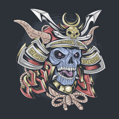 samurai skull wearing samurai helmet, editable layer vector