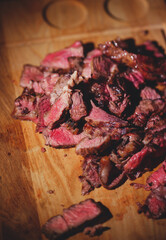 Process of cooking meat on the grill close-up.