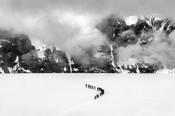 Black and White Showshoers Hikers Snow Mountains Damoy Point Ant