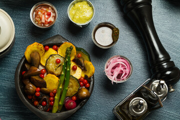 cooked vegetable salad and dressings