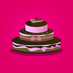 Chocolate Berry Birthday Or Wedding Cake Vector