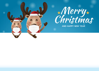 Merry Christmas and Happy New Year, Reindeer blank greeting card template
