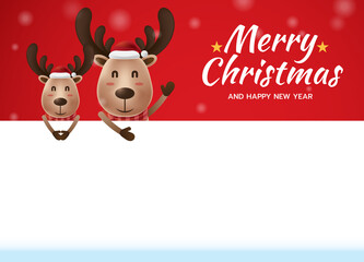 Fototapeta na wymiar Merry Christmas and Happy New Year. Reindeers blank greeting card template