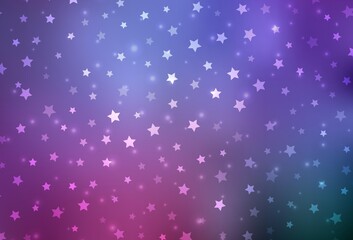 Light Purple, Pink vector background with beautiful snowflakes, stars.