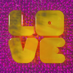 Love lettering on pink hearts. 3D render