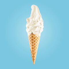 vanilla Ice cream cone isolated on a blue background. summer. Copy space. menu