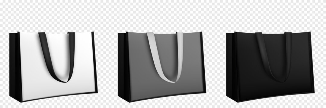 Shopping bag design. Black and white tote shopping bags identity mock-up item template transparent background.