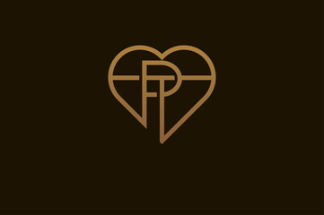 Obraz premium Abstract initials P and T logo, gold colour line style heart and letter combination, usable for brand, card and invitation, logo design template element,vector illustration