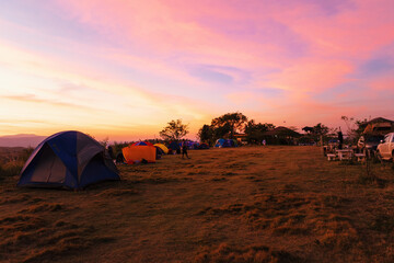 Camping tent sunset time