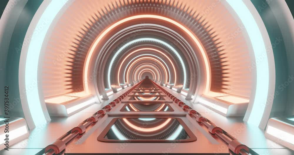 Poster 3d rendering loop motion of sci-fi corridor.