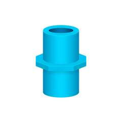 Female pvc plastic nipple threaded pipe fitting NPT vector icon. Consist screw both side. Part for connection pipe in pipeline system, plumbing, drainage, vent, waste, sewage and water supply.
