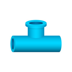 PVC plastic pipe fitting vector icon. 3 way (tee) female. Consist of slip socket opening 2 end (solvent weld) and 1 female thread. Part for pipeline, plumbing, drainage, vent, waste, sewage and water 